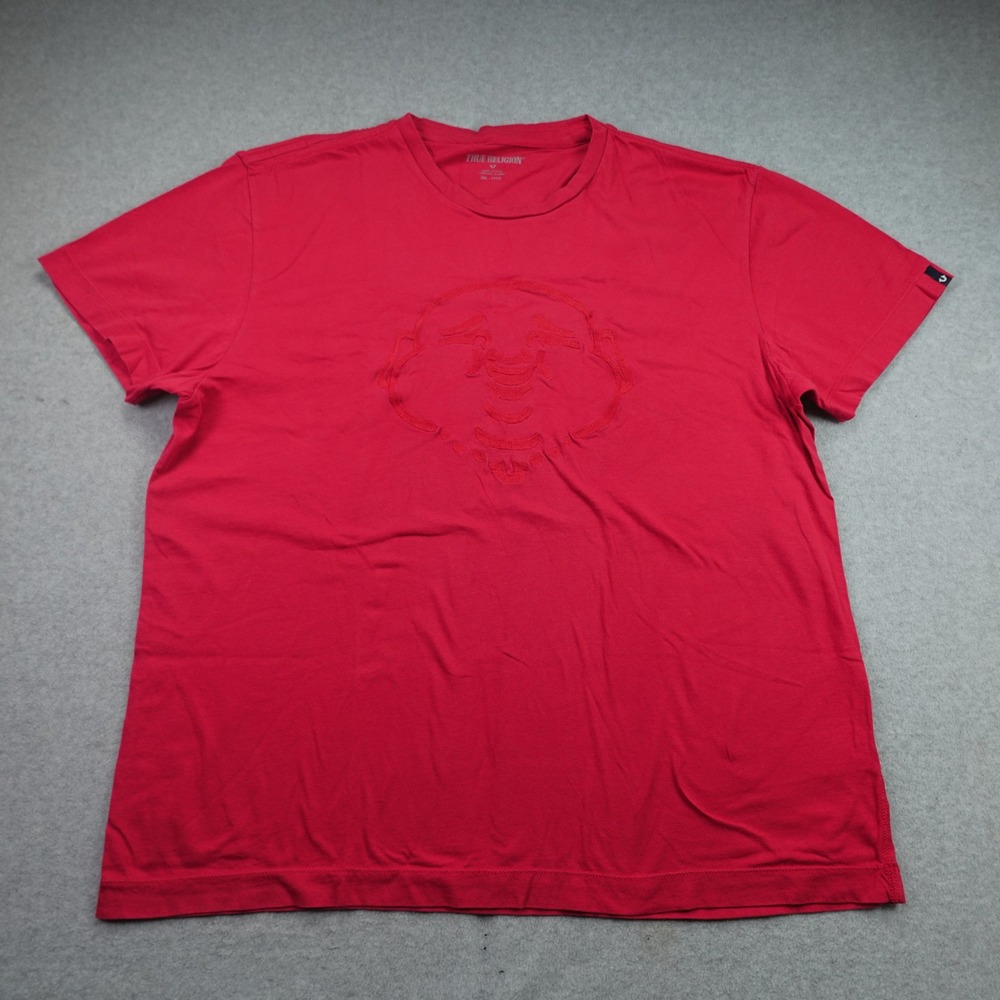 True Religion T Shirt Mens 3XL Red Buddha Emb Casual Logo Tee
